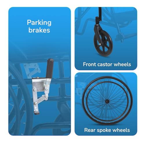 Image of Everactiv Economy Classic with spoke wheel with 1-Year Warranty | Heavy-Duty Frame, Strong Crossbar Support, Safety Seat Belt, Wide Padded Seat, Easy Folding Design, 120 kg Capacity | Wheelchair for Old Age Person | Black