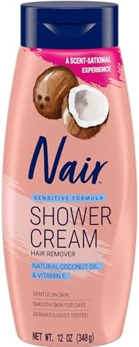Nair Sensitive Shower Hair Removal Cream, Coconut Oil & Vitamin E, 12 Oz