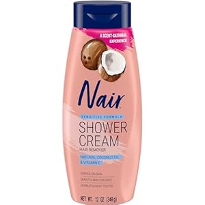 Nair Sensitive Formula Shower Cream, Quick and Easy Hair Removal Cream with Coconut Oil and Vitamin E for Body, 12 oz