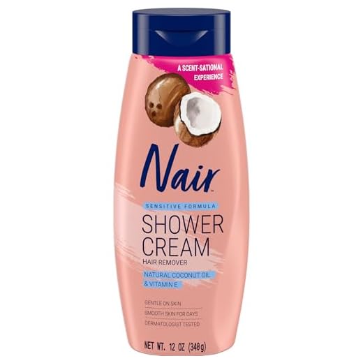 Nair Sensitive Formula Shower Cream, Quick and Easy Hair Removal Cream with Coconut Oil and Vitamin E for Body, 12 oz  