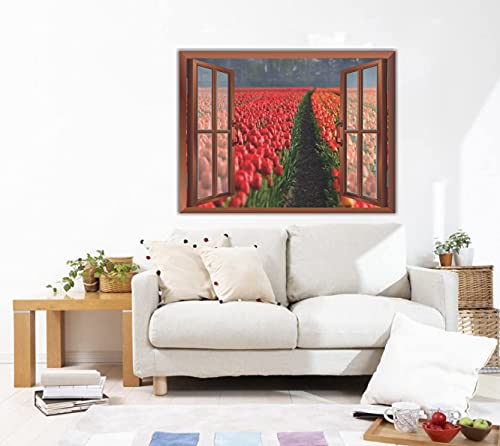 Image of CVANU Creative Window View Home Decor, Beautiful Garden of Rose Flowers, Removable Window Wall Stickers /Decals for Living Room,Bed Room, Home Cv 28
