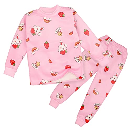 Image of Bold N Elegant Cute Winter Warm Fleece Kid's Cartoon Sweatshirt Tshirt and Pajama Pant Clothing Set Random Mix Print for Boys Girls