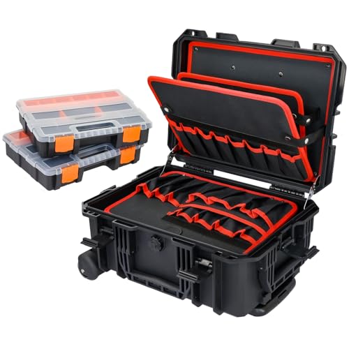 HMF 15604-02 Outdoor Werkzeugtrolley, Werkzeugkoffer leer mit Rollen | 46,5 x 36 x 22,5 cm