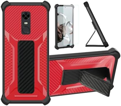Aroepurt Case for Redmi 5 Plus Phone Case Stand Cover [with Tempered Glass Screen Protector] Hybrid Case [Folding Support Magnetic] [Frosted Anti-Fingerprint] Red