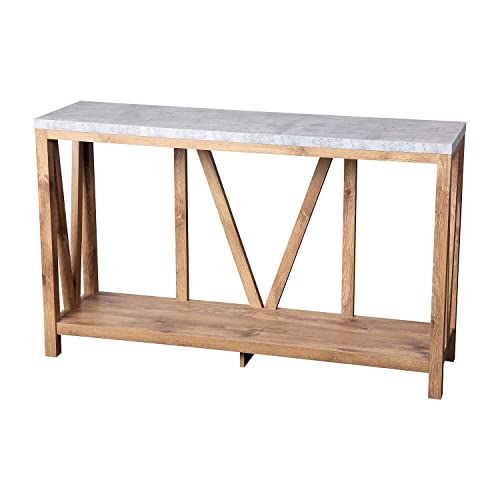 Flash Furniture Charlotte Farmhouse 2-Tier Console Table - Warm Oak Finish Engineered Wood Frame - Concrete Finish Tabletop - For Entryway or Living Room Flash Furniture Charlotte Farmhouse 2-Tier Console Table - Warm Oak Finish Engineered Wood Frame - Concrete Finish Tabletop - For Entryway or Living Room