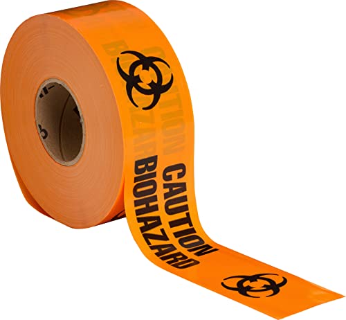 Cinta de barricada Brady 91448 con leyenda Precaución Biohazard en polietileno negro y naranja