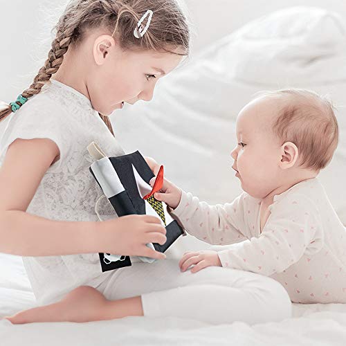beiens Newborn Book Black and White Tummy Time for Visual Stimulation ,High Contrast Baby Activity Toys for 0-6 Months, Soft Book for Toddlers with Mirror,Sound,Crinkle and Squeak