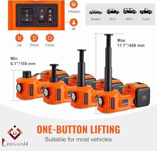 Image of Electric Car Jack, 5 Ton /11023 LBS Hydraulic Jack Lift with Electric Impact Wrench, Built-in Inflatable Pump, and LED Light for SUV MPV Sedan Truck Change Tires (5 Ton /11023 LBS)