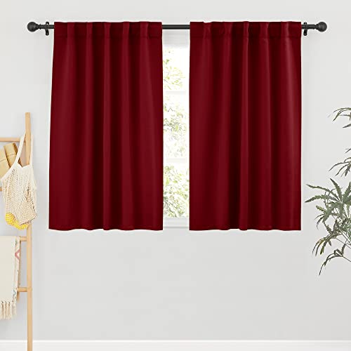 Image of RYB HOME Window Curtains Blackout - Thermal Insulated Bedroom Drapes, Room Darkening Panels for Bathroom Nursery Short Curtains, Wide 42 by Long 45, Burgundy Red, 2 Pcs