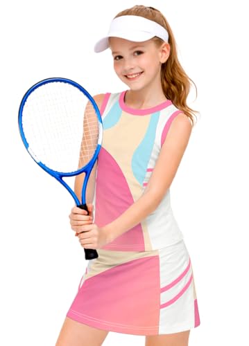 Image of AOBUTE Girls Tennis Golf Outfit Tank Top and Skirt with Shorts Set 4-12 Years