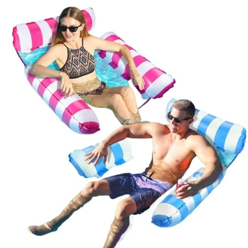 2 Pack Multi-Functional Inflatable Pool Hammocks: 4-in-1 Floating Loungers for Adults with Air Pump – Perfect for Pool, Lake & Beach Relaxation
