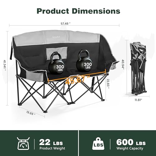 Image of SUNNYFEEL Double Camping Chair Oversized Loveseat for Adults
