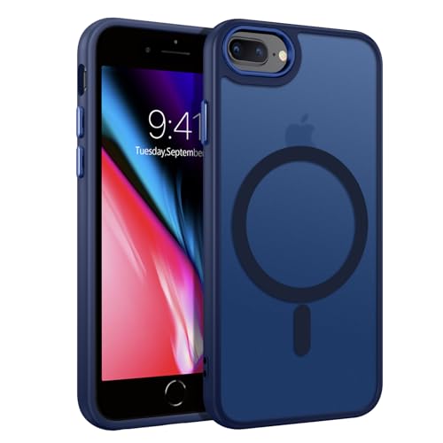 DUEDUE for iPhone 8 Plus Case, iPhone 7 Plus Phone Case Magnetic[Compatible with Magsafe], Translucent Matte Back Protective Cover Shockproof Cases for iPhone 7 Plus/8 Plus, Deep Blue