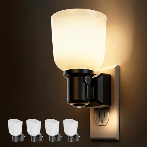 Image of L LOHAS LED Night Lights Plug into Wall,[4 Pack] Dimmable Plug in Night Light,0-100LM Adjustable Brightness,Dusk to Dawn Sensor, 3000K Soft White, Boho Farmhouse Night Lights for Bedroom Bathroom