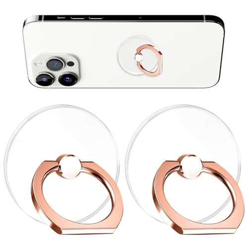 スマホリング 丸形 2個入り バンカーリング ローズゴールド リンググリップ 薄型デザイン 携帯リング 360°回転 スマホ落下防止 スタンド機能付き 透明アイリング (ローズゴールド)