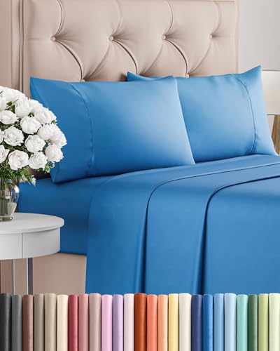 Image of Twin 4 Piece Bed Sheet Set - Soft, Breathable & Cooling Sheets - Royal Blue | Ultra Soft Hotel Luxury Bedding Set with 8-16 Inch Deep Pockets, 1 Flat & 1 Fitted Sheet & 2 Pillowcases, Wrinkle & Fade Free