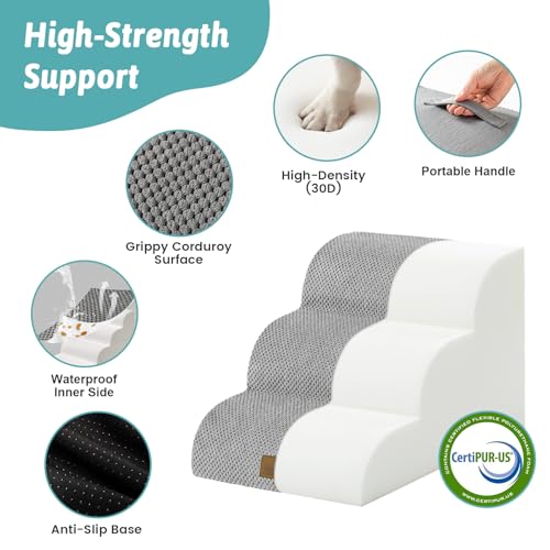 Image of COZY KISS Dog Stairs for Small Dogs, 3 Step Pet Stairs for Beds & Couches