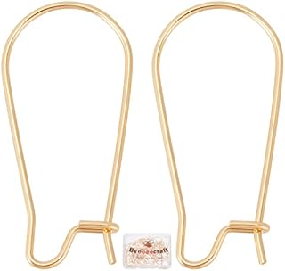 Beebeecraft 50Pcs/Box Kidney Earring Hooks 18K Gold Plated Kidney Ear Wires Earring Hooks 10.5x25mm Dangle Wire for Jewellery Making