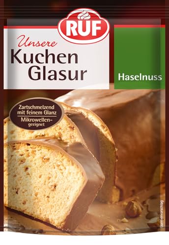RUF Kuchen-Glasur Haselnuss, 100g im Beutel, mikrowellengeeignet, zum Glasieren von Nuss-Kuchen, Pralinen & Brownies, glutenfrei