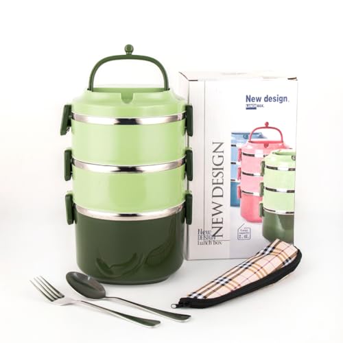 SANQIAHOME 3 Couches Boîte Repas en acier inoxydable,Lunch Box empilable,avec Fonction d'étanchéité,Vert