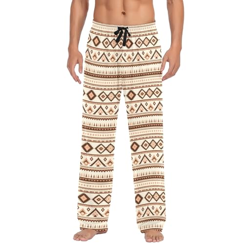 Mens Cotton Pajama Pants Sleep Lounge Pj Bottoms Sleepwear with Pockets Drawstring S Kashgar Aztec Geometry2