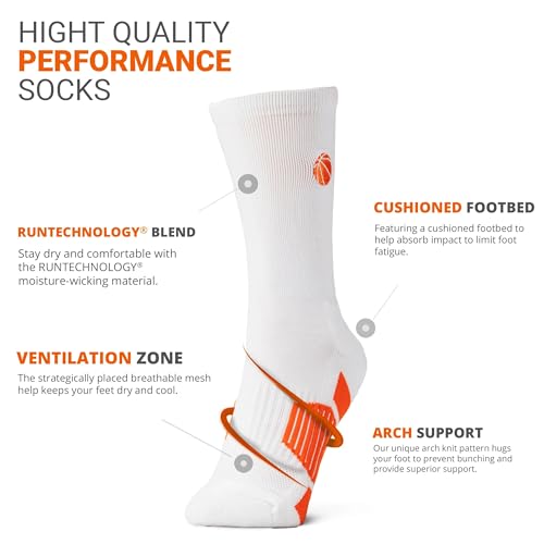 Image of ChalkTalkSPORTS Basketball Socks - Cushioned Mid-Calf Crew - Youth & Adult | Moisture-Wicking Performance Blend, Athletic Basketball Gear, Stay-Up Technology, Arch Support, Breathable, Boys and Men