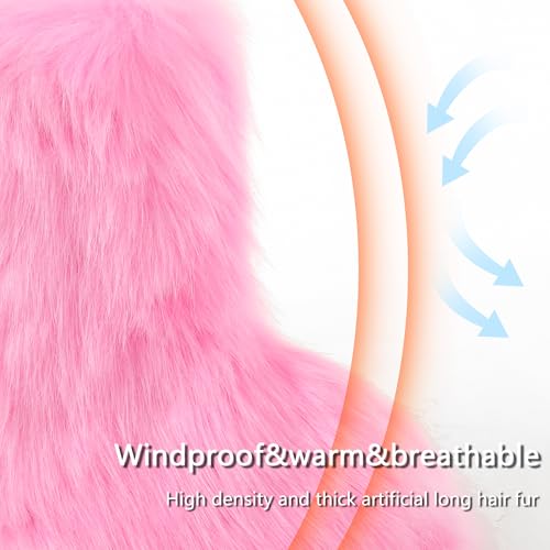 Women's Faux Fur Boots Furry Snow Boots Fuzzy Winter Shoes Fluffy Mid-Calf Flat Boots4