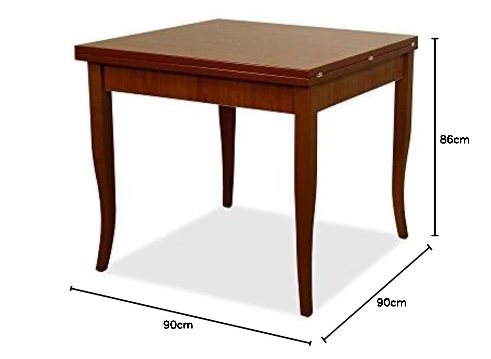 Tavolo da pranzo allungabile, in legno, dimensione: 90 x 90 cm - 180 cm da esteso, colore: noce antico