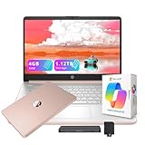 HP Stream 14" HD Laptop with AI Copilot for Students & Business, 13th Gen Intel 4-Core, 4GB RAM, 1.12TB Storage (128GB UFS + 1TB Docking Station), 1-Year Office 365, Wi-Fi 6, Windows 11, Rose Gold