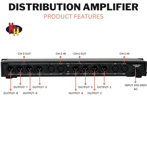 Image of kh DA 1048 Distribution Amplifier Professional Audio Signal Distributor with 8 XLR Outputs, Stereo /Mono Switch, LED Signal Indicators, Balanced XLR Inputs for DJ, Studio & Live Sound