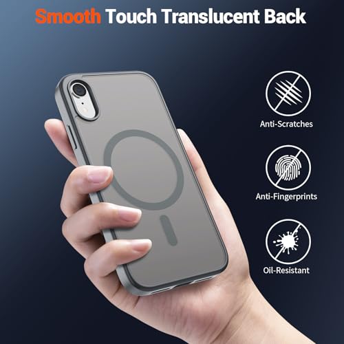 Image of SUPFINE Magnetic for iPhone XR Phone Case Gray | With Screen Protector, Translucent Matte, Compatible with MagSafe, Military Grade Drop Proof, Rugged Shockproof Protective
