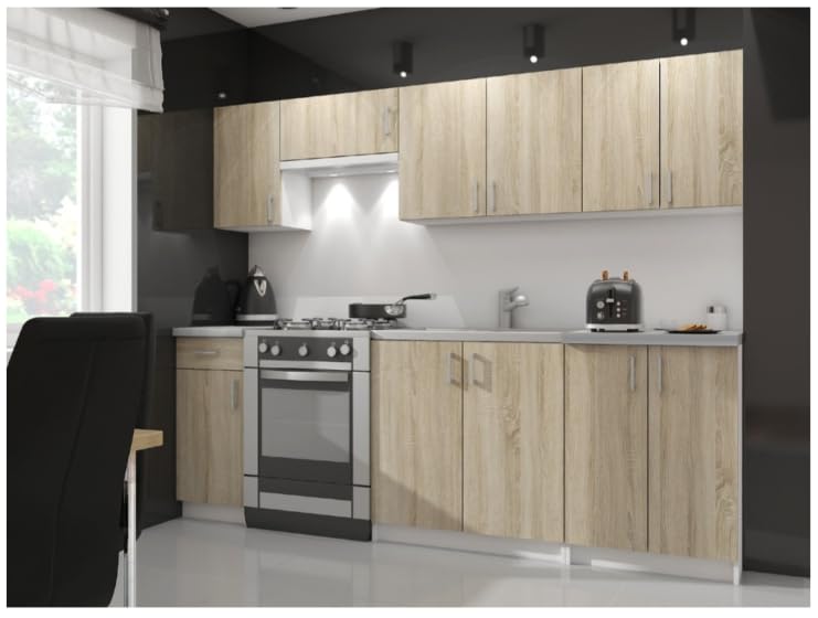 BDW - Küchenschrank Weiß/Sonoma - Schrank Küche mit Türen und Arbeitsplatte - Schrank 60 cm breit, 85 cm hoch - Küchenschränke Einzeln, Küchenmöbel Einzelteile