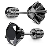 Subiceto Hypoallergenic G23 Implant Grade Titanium Screw Back Earrings 20G Pure Titanium Post for Sensitive Ears Cubic Zirconia Mens Earrings Studs for Women Men Black