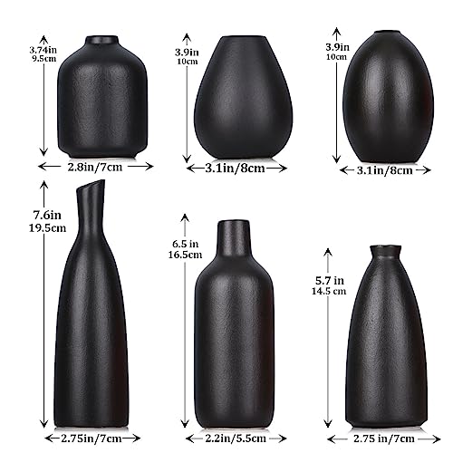 Conjunto de 6 vasos de cerâmica preta, decoração de fazenda, decoração de lareira, decoração de mant