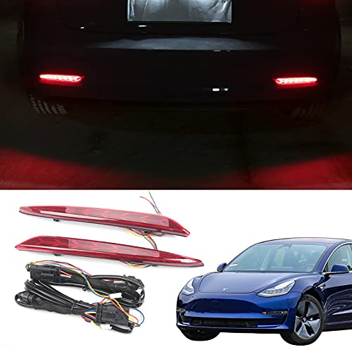 Bomely Rear Fog Lights Compatible with 2017-2023 Tesla Model 3 LEDs Reflector Lamps Waterproof Fishbone Type Lights Assemblies for Tesla Model 3 Accessories 2 Pcs (Model 3)