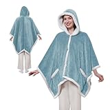 Sealy Heated Throw Wearable Shawl Wrap with Pockets, Reversible Flannel to Sherpa Electric Blanket Hoodie Poncho with 6 Heating Levels & 2-10 Hours Time Settings, 50 X 60 Inch, Light Blue