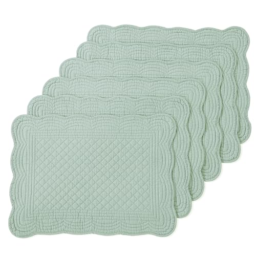 MABOZOO Juego de 6 manteles individuales acolchados 100% de algodón, manteles individuales de tela lavable para cocina y mesa de comedor, manteles individuales rectangulares verde claro (verde claro,