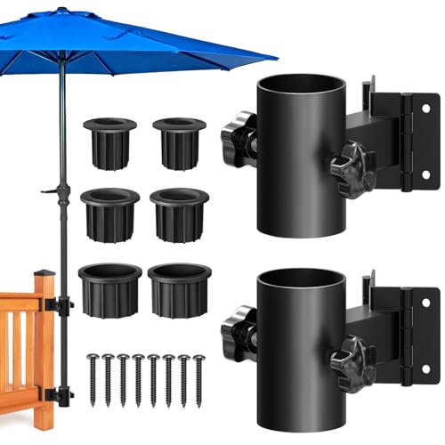 Wanhork Stainless Steel Deck Umbrella Mount Heavy Duty Patio Umbrella Holder for Deck Railing (Fit Max OD 2 Inch) Can Be Installed at Right Angles or Flat Surfaces Black