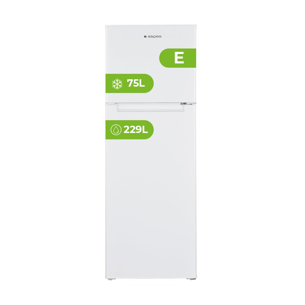 Aspes Refrigerador Blanco, 2 Puertas. AF17601E, Capacidad 304 Litros, Cíclico, Motor Universal, 70 dB, Puerta Reversible, Apertura Tipo Uñero, Clasificación Energética E