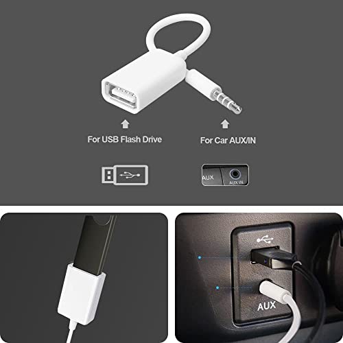 Image of REDWIND AUX to USB Adapter 3.5mm Male Audio Jack to USB 2.0 Female Converter Cable Only Work for Car AUX-in with MP3 Decoder Not for Headset Speakers Phone Computers Camera Microphone Monitor(White)