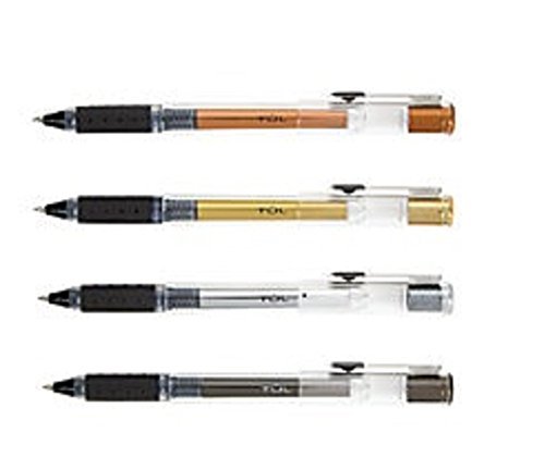 TUL Prestige Metal Liquid Ink Rollerball Pens, Medium Point, 0.7 mm, Assorted Barrels, Black Ink, Pack of 4