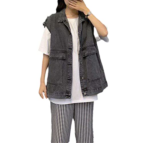 Gilet sans manches en jean noir 4XL doté d'une grande poche avant