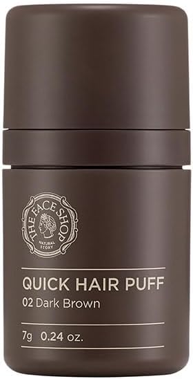 THEFACESHOP Quick Hair Puff #02 Dark Brown 0.2 oz (7 g), Gray Hair, Color Correction, Hair Foundation, Concealing, Thin Hair, Korean Cosmetics