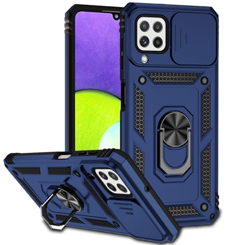 Tothedu Case for Galaxy A22 Case, Samsung A22/Galaxy M32 Global/Galaxy M22 Case with Slide Camera Cover, Built-in 360° Rotate Ring Kickstand Magnetic Shockproof Phone Cover for Samsung Galaxy A22 Blue