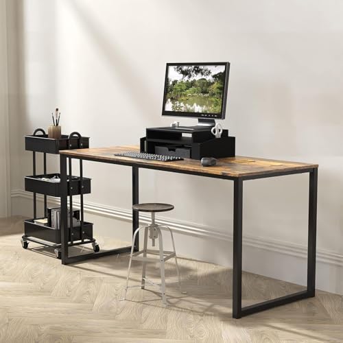 Image of Computer Desk for Home | Wooden Study Table for Work, Study | Wooden Study Table for Home | Workstation Desk for Laptop PC | Rustic Brown | 150 x 60 x 75 cm