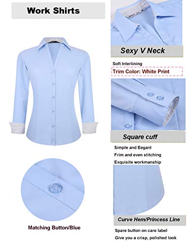 Womens Button Down Shirts Long Sleeve Regular Fit Bamboo Stretch Work Blouse Blue M #TOP2