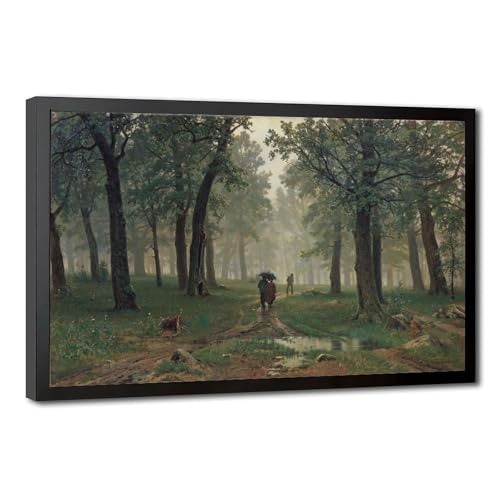 Toile Pluie dans la forêt de chênes Shishkin pour décoration murale salon et bureau