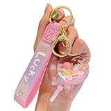 Rertnocnf ICI-Rencontrer Cute Fresh Floating Chocolate Chips Creative Sweet Lollipop Design Backpack Car Key Pendant Kids Girls Women Handbag Wallet Clear Acrylic Shiny Liquid Keychain(Pink)