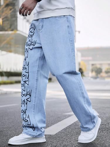 Men's Baggy Jeans Y2K Vintage Gothic Alphabet Print Jeans Black Denim Pants Wide Leg Pants Streetwear3