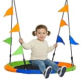 Outsunny Balançoire nid d'oiseau Ronde balançoire Panier Ø 100 cm pour Enfant et Adulte 2 Anneaux Inclus Poids Max. 80 kg métal époxy PP Oxford Haute densité Drapeaux Multicolores